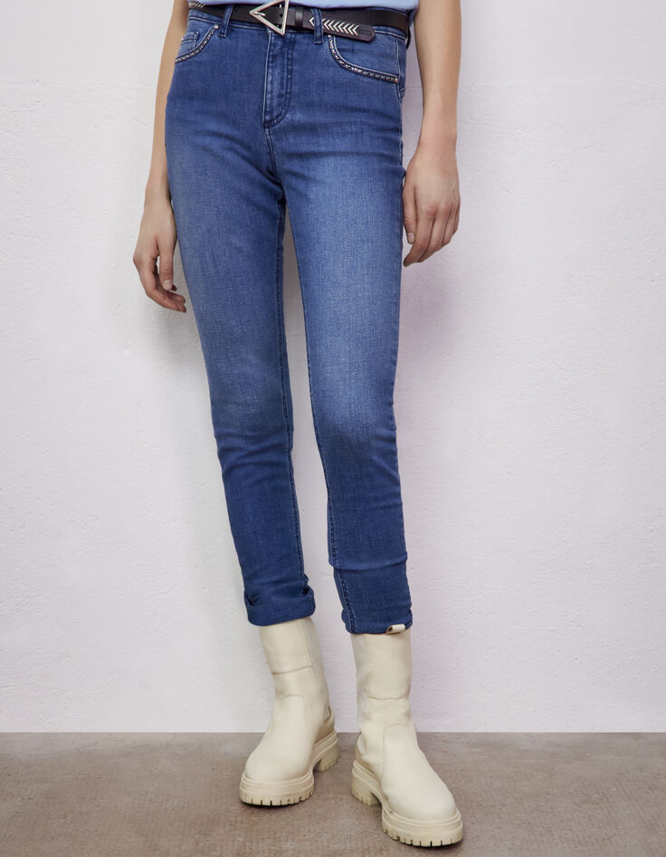 Blauwe slim jeans sculpt up mid waist sierstuds zakken-2