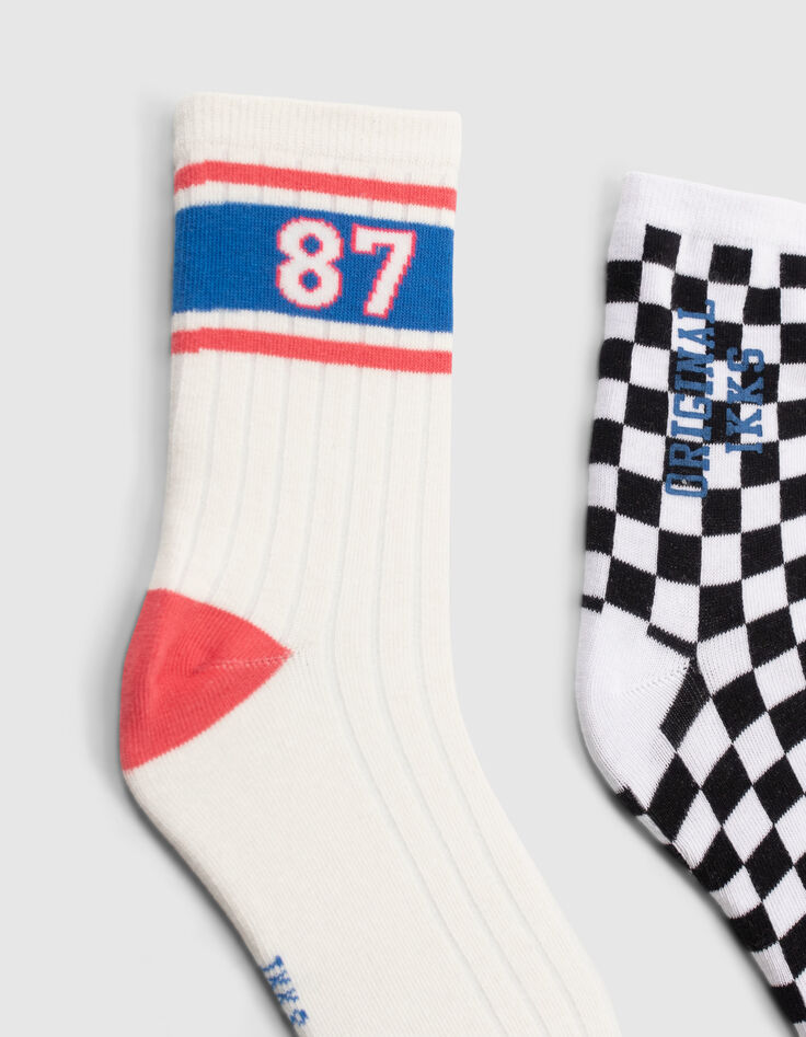 Boys’ black checkerboard/white striped socks-5