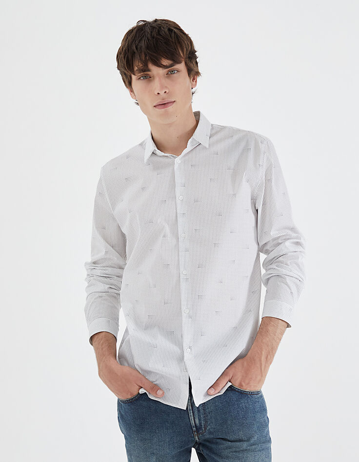 Men’s white dotted print EASY CARE SLIM shirt-1