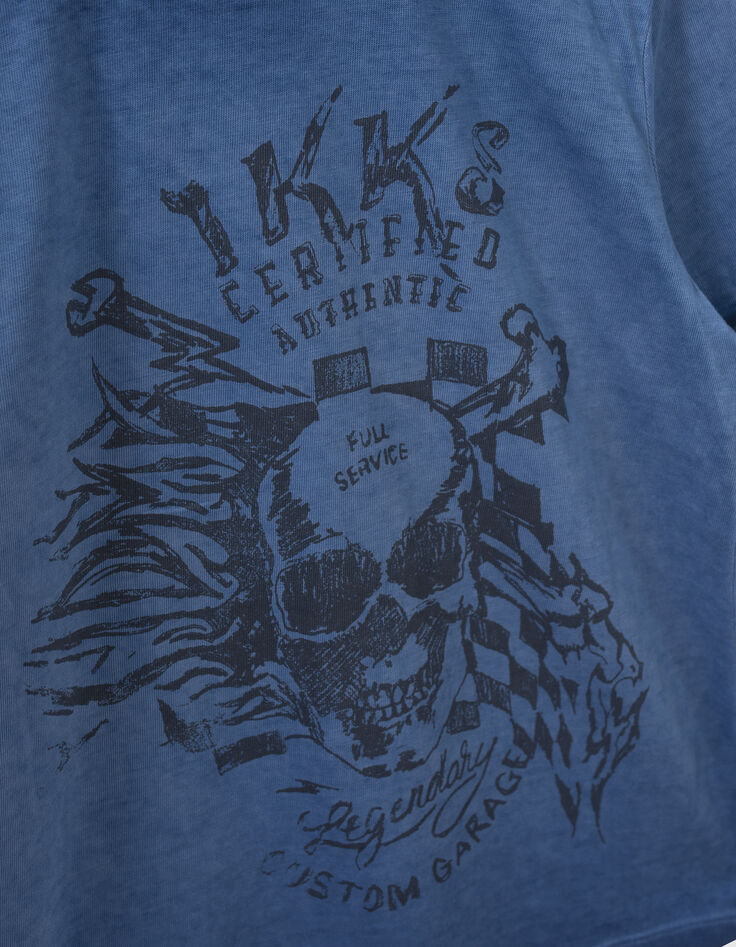 Blaues Jungen-T-Shirt mit Totenkopf auf Flagge hinten-5