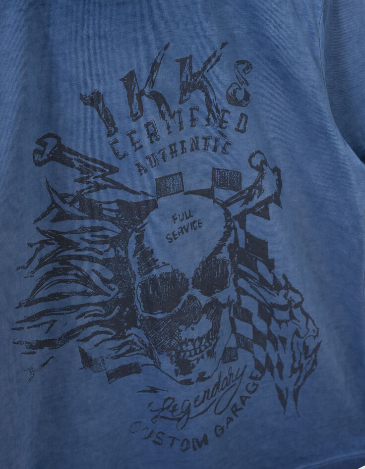 Camiseta azul calavera bandera espalda niño-5