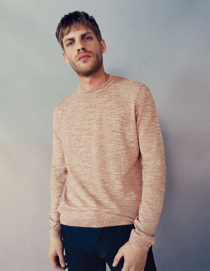 Men's amber mouliné knit round neck sweater-1