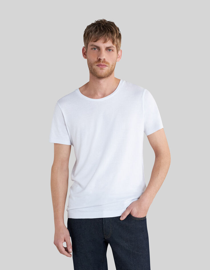 Camiseta blanca de algodón modal para hombre-1