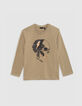 Boy's camel organic cotton skull and crossbones T-shirt-1