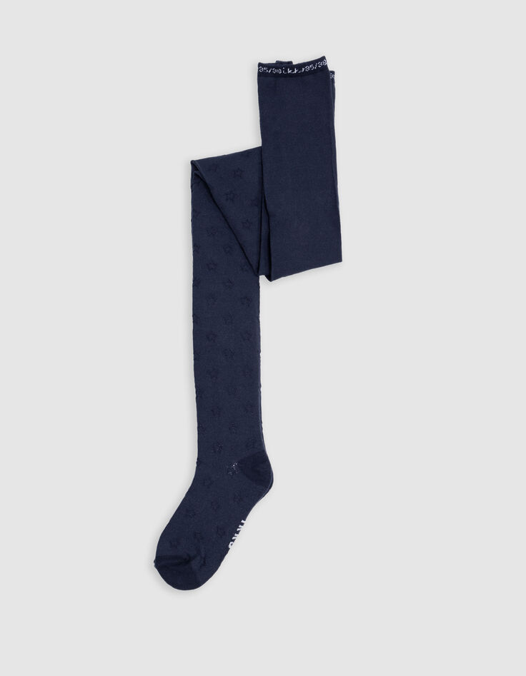 Girl's navy jacquard knit tights-1