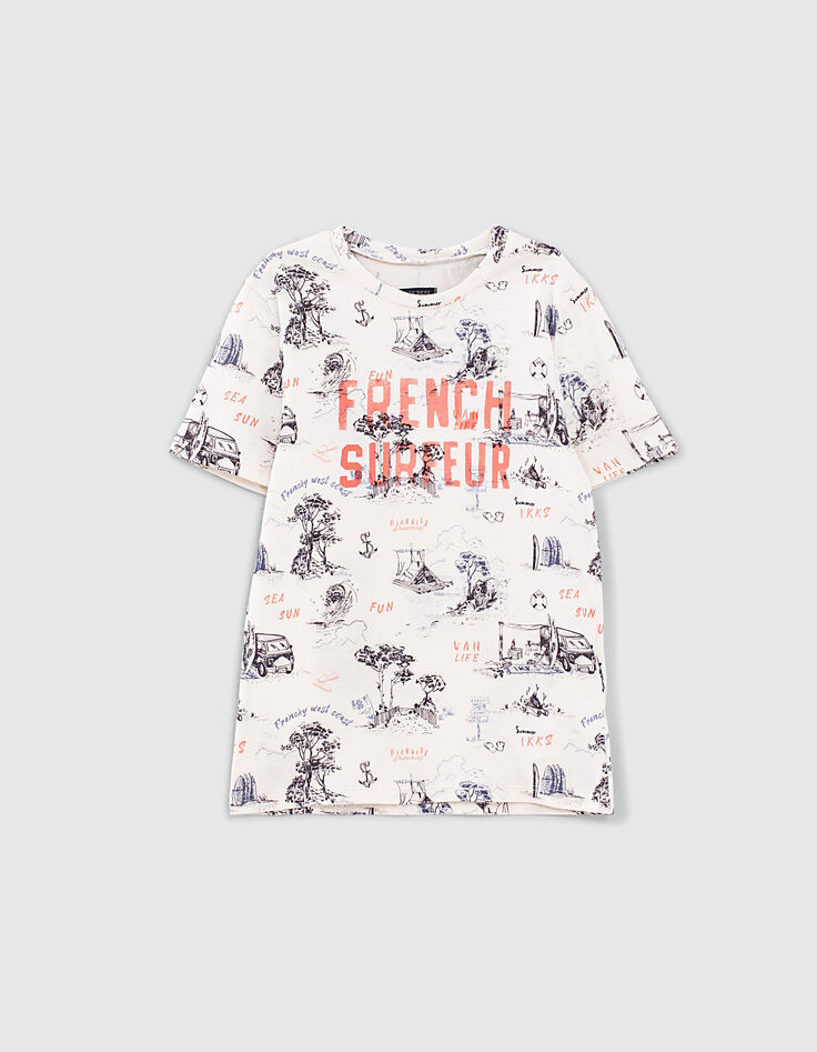 Weißes Jungen-T-Shirt mit Toile-de-Jouy-Print -3