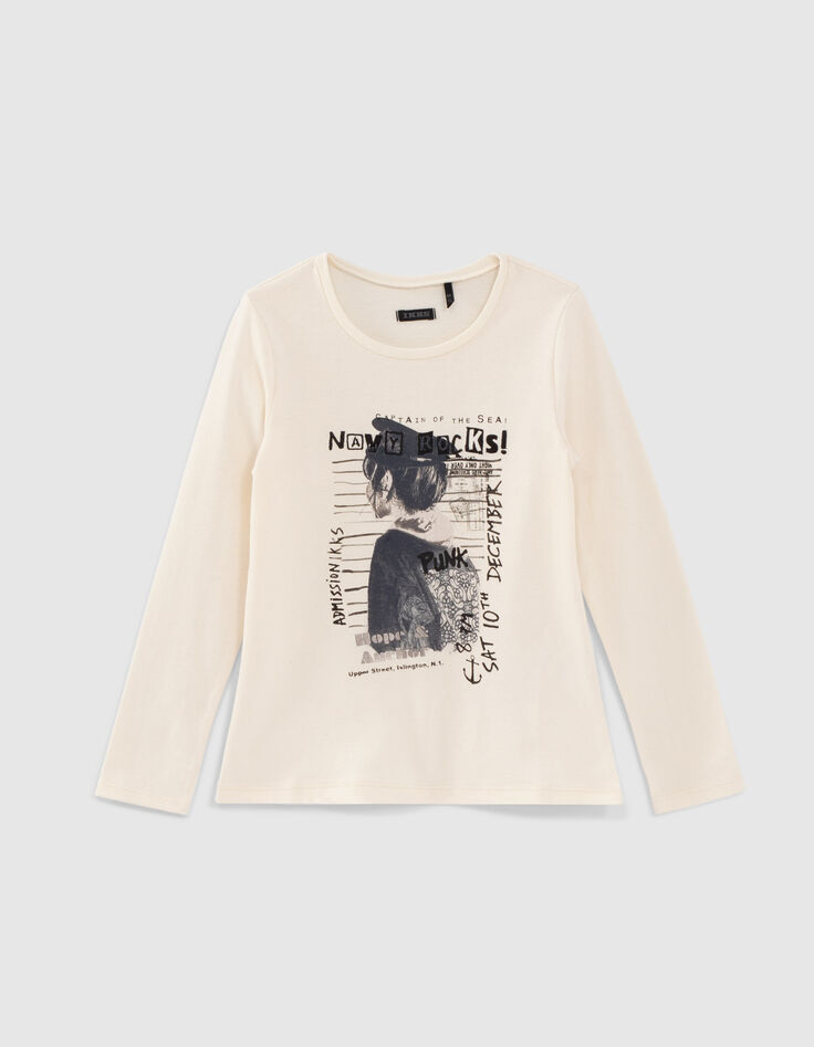 Girls’ ecru T-shirt with girl image and marking-1