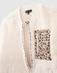 Girls’ ecru plush cardigan with leopard motif details-5