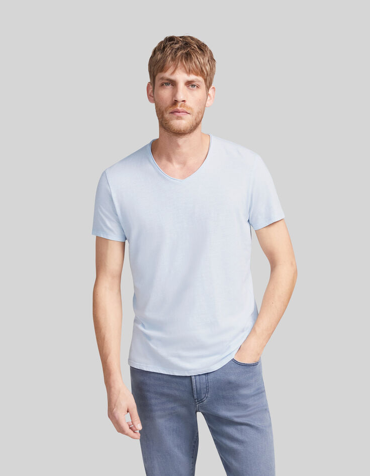 Camiseta L'Essentiel celeste algodón cuello V hombre-1