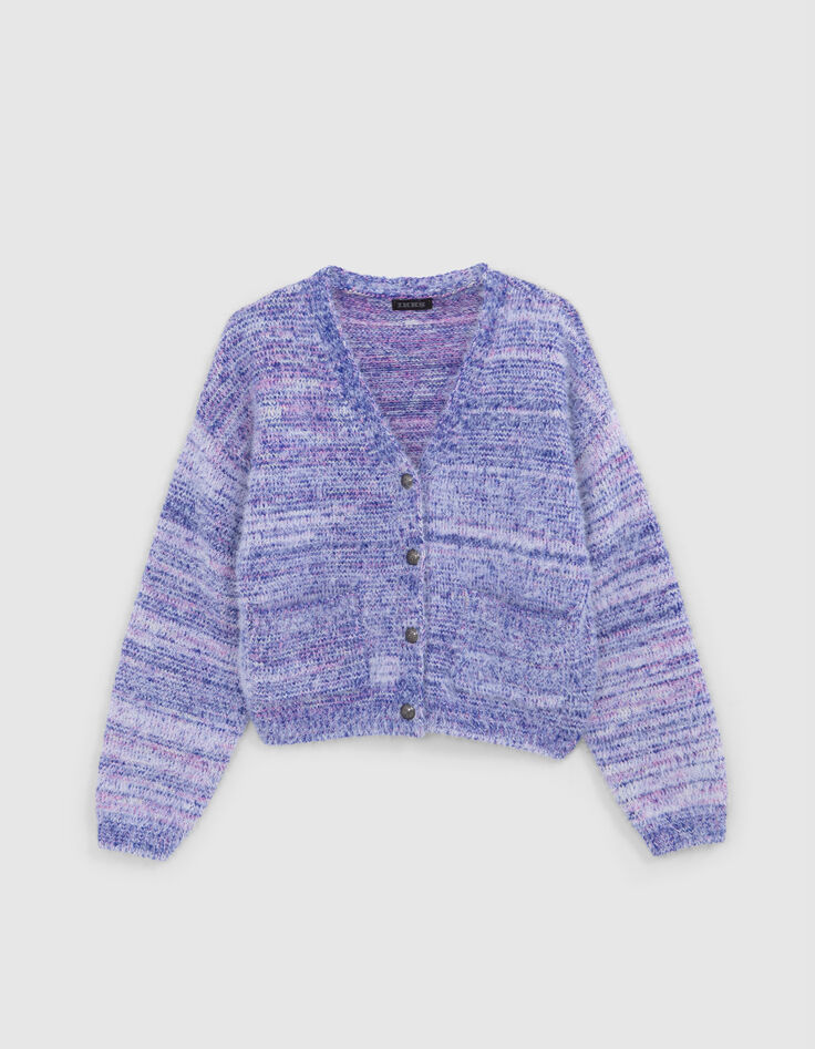 Cardigan bleu et rose tricot mélangé fille-3