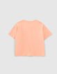 T-shirt corail bio visuel coucher de soleil fille-2