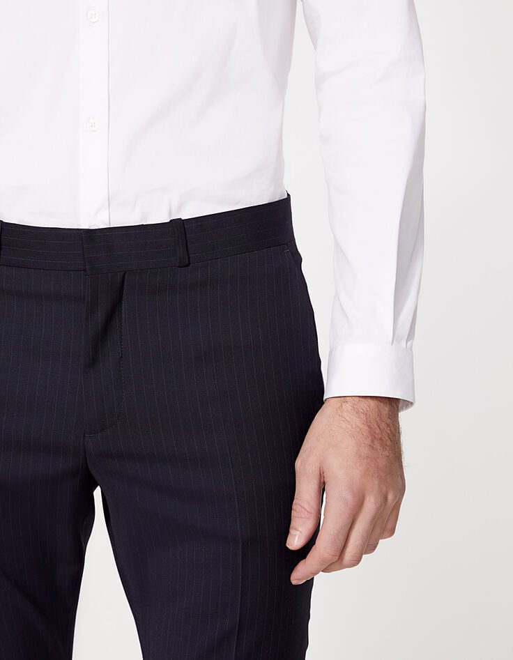 Men’s navy fine-stripe SLIM suit trousers-4