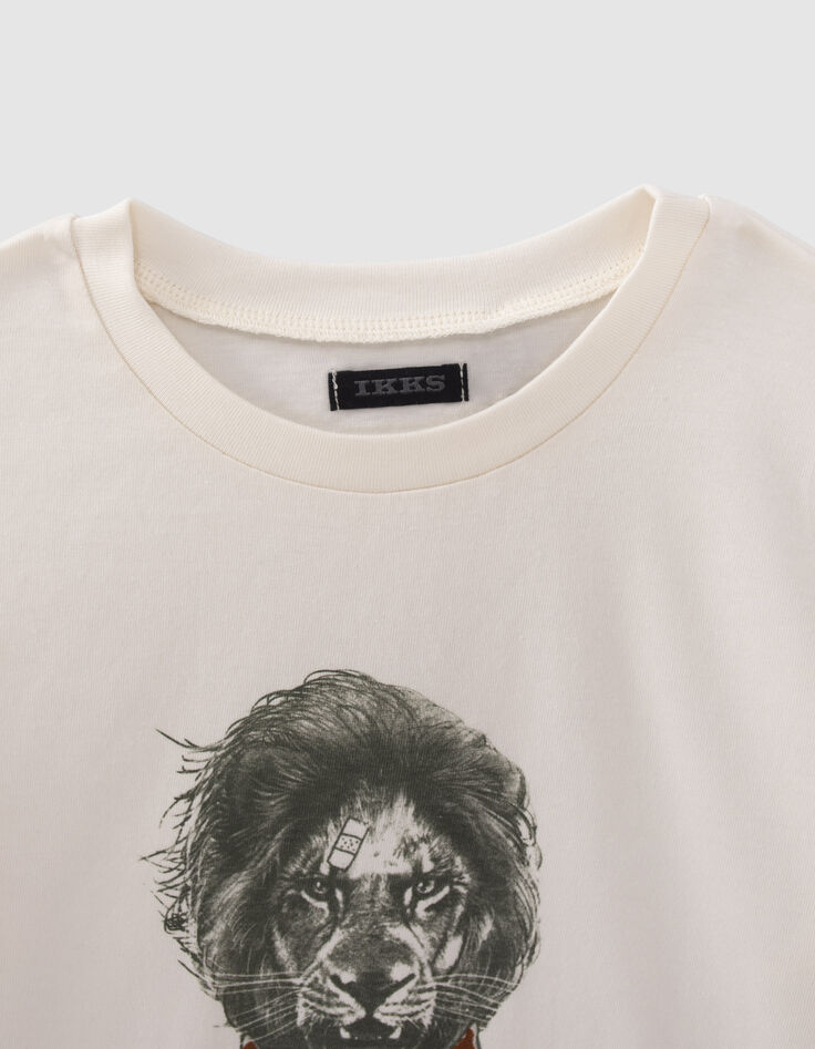 Boys’ ecru skateboarder-lion image T-shirt-2