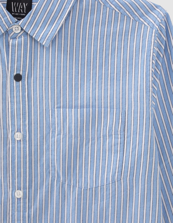 Cremeweißes Jungenhemd mit blauen Streifen-4