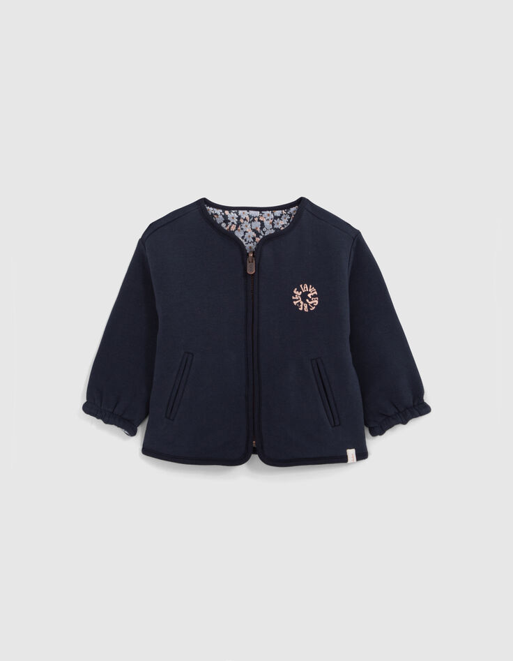 Reversible navy cardigan with baby girl flowers-2