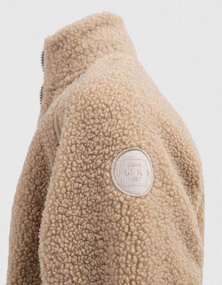 Cárdigan beige sherpa reciclado bolsillos cremallera niño-7