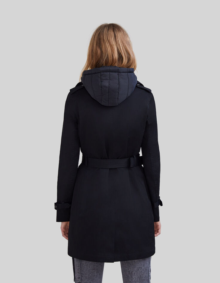 Langer Damentrenchcoat mit abnehmbarer Kapuze-3