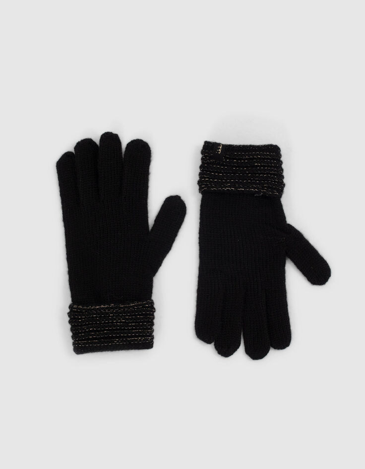 Zwarte tricot handschoenen omslag gouden draad meisjes-3