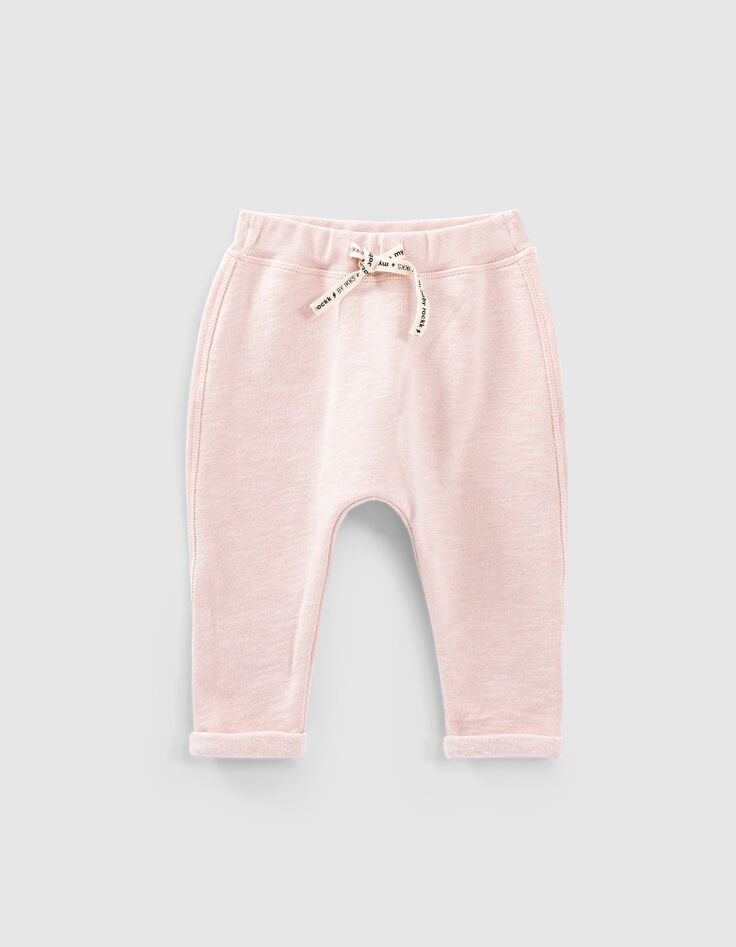 Pantalon rose pâle molleton bio bébé-1