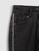 Black Used Skinny-Mädchenjeans mit Zierbändern-4