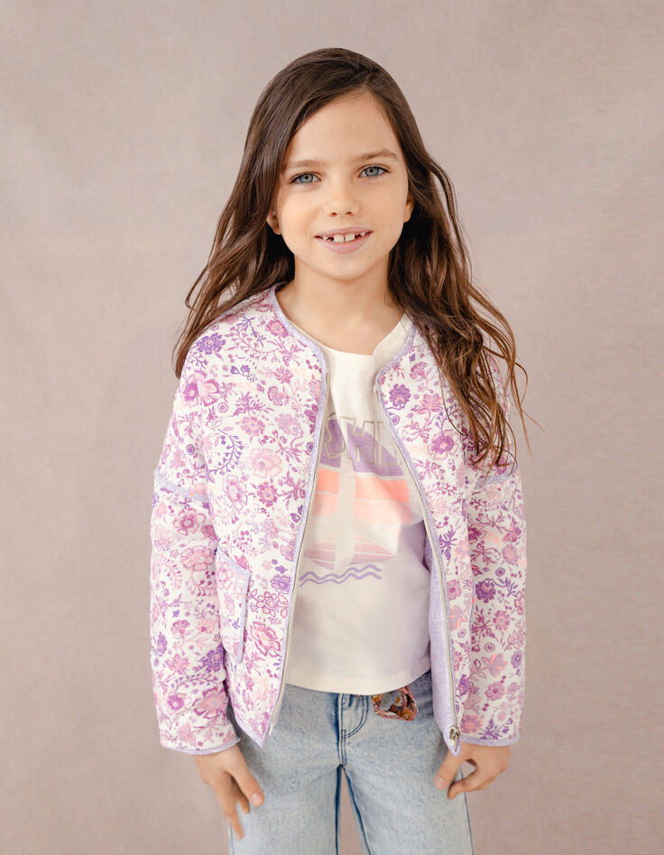 Girls’ off-white jacket with violet flower print-1