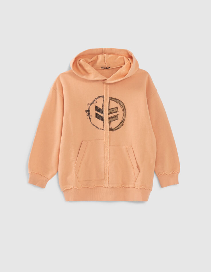 Boys’ orangey sweatshirt fabric hoodie with XL embroidery-1