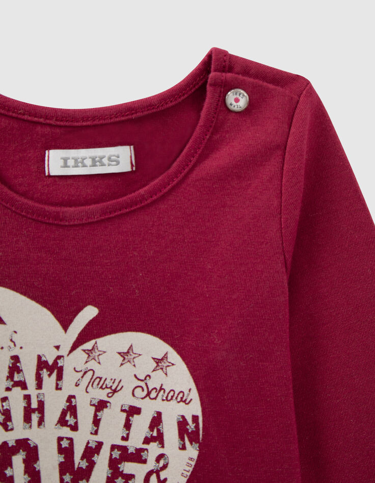 Bordeaux T-shirt biokatoen opdruk appel-hart babymeisjes-6