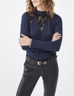 Women’s navy blue T-shirt with inlaid lace-1