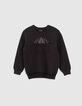 Boys’ black mixed fabric sweater with embossed image-1