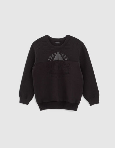 Boys’ black mixed fabric sweater with embossed image - IKKS