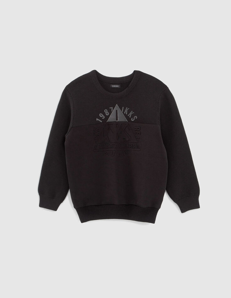 Boys’ black mixed fabric sweater with embossed image-2