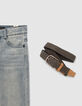 Blauwe slim jeans met gevlochten riem jongens-2