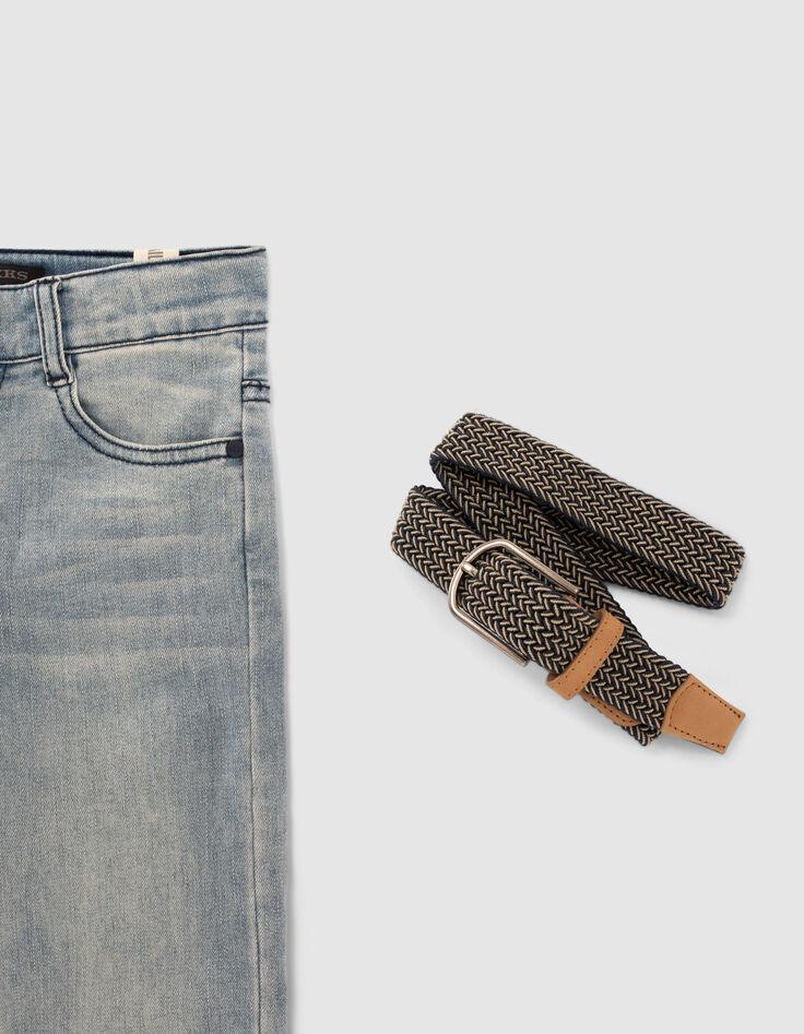 Blauwe slim jeans met gevlochten riem jongens-2