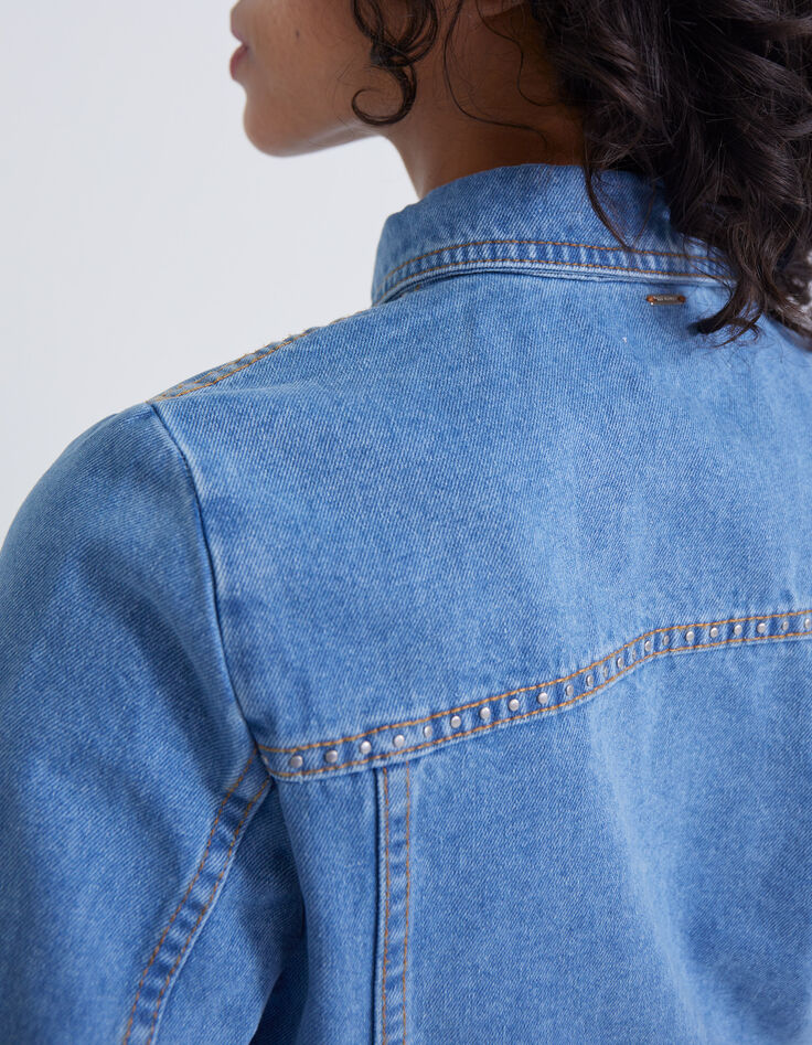 Veste en jean bleu avec clous dos Femme-4