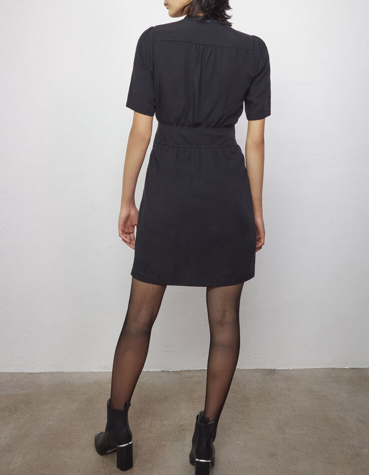 Vestido negro de tencel y lino con botones delante mujer-2