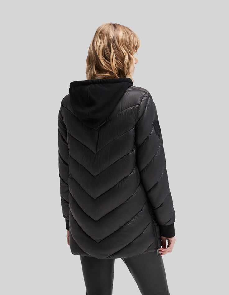 Lange Damensteppjacke mit Sweatstoffkapuze-3