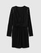 Robe courte noire encolure V ceintrée femme-1