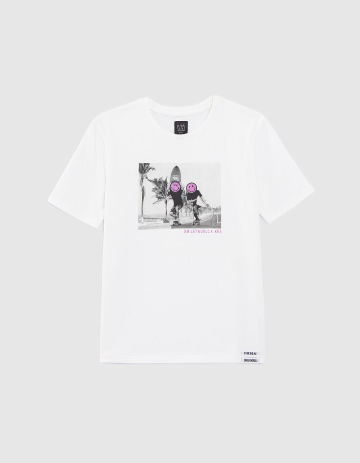 Boys’ white organic cotton T-shirt, SMILEYWORLD skaters photo-2