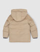 Boys' beige mixed fabric hooded fur-lined parka-3