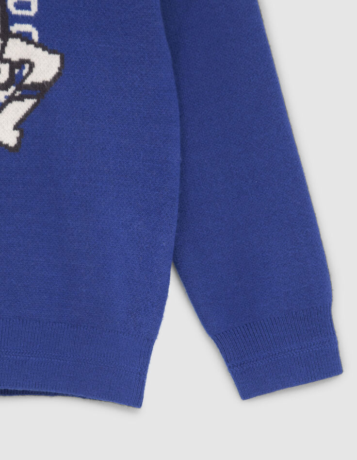 Jersey de punto azul Intarsia bulldog niño-5