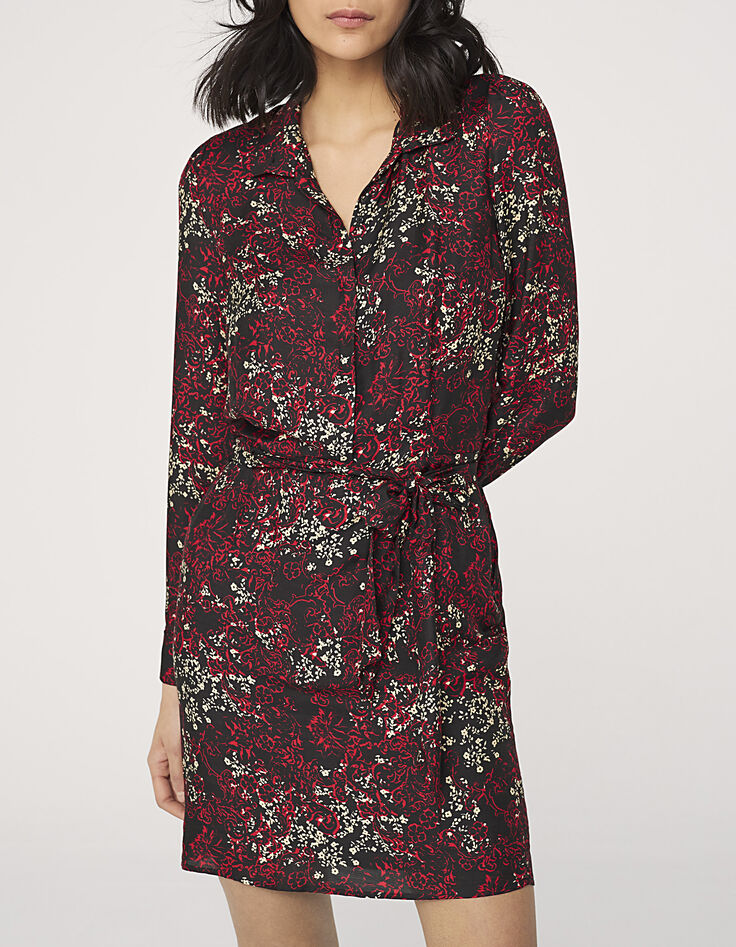 Robe manches longues print floral col montant femme-1