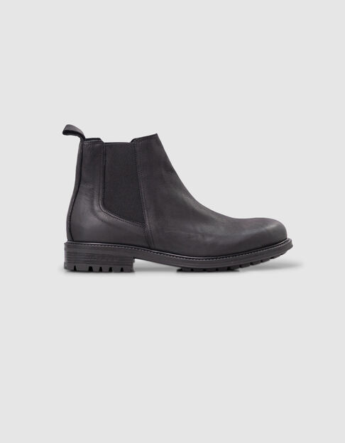 Botas chelsea cuero nobuck negro con muescas Homme - IKKS