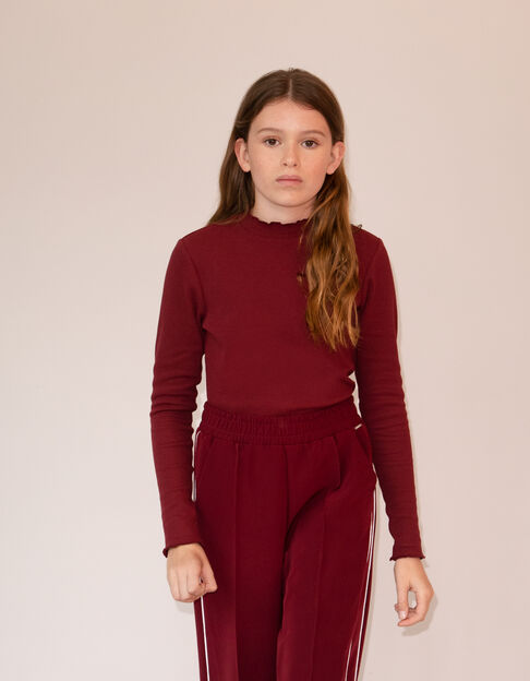 Girls' burgundy rib-knit T-shirt - IKKS