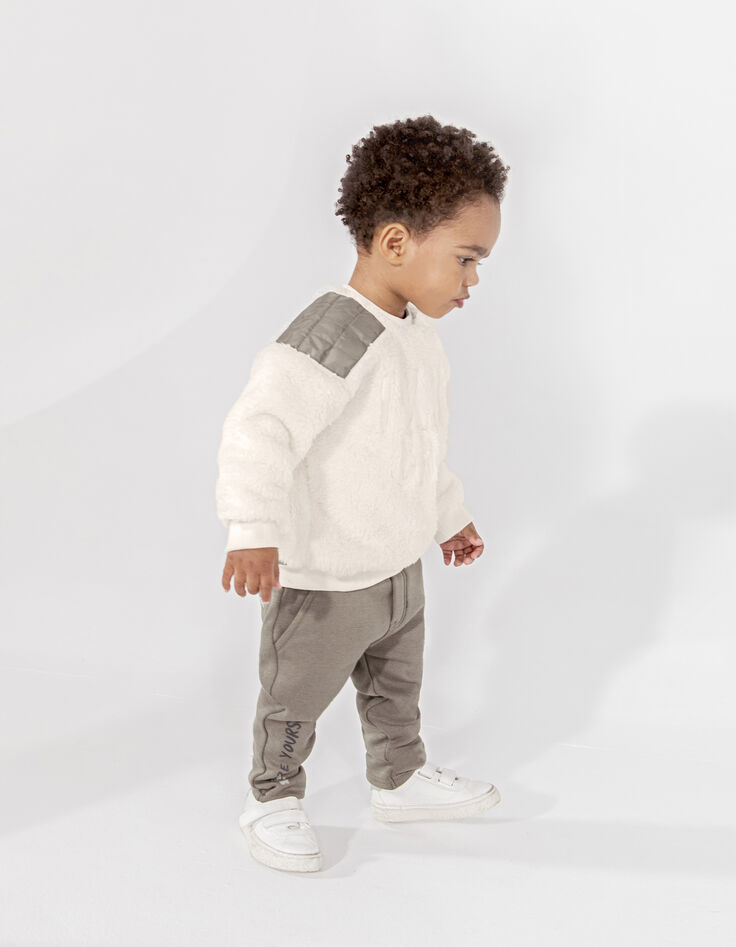 Baby boys’ beige Sherpa sweatshirt, khaki nylon shoulders-2