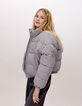 Girl's short recycled grey quilted down jacket-1