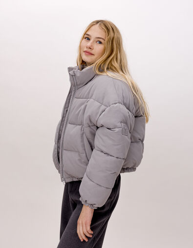 Girl's short recycled grey quilted down jacket - IKKS