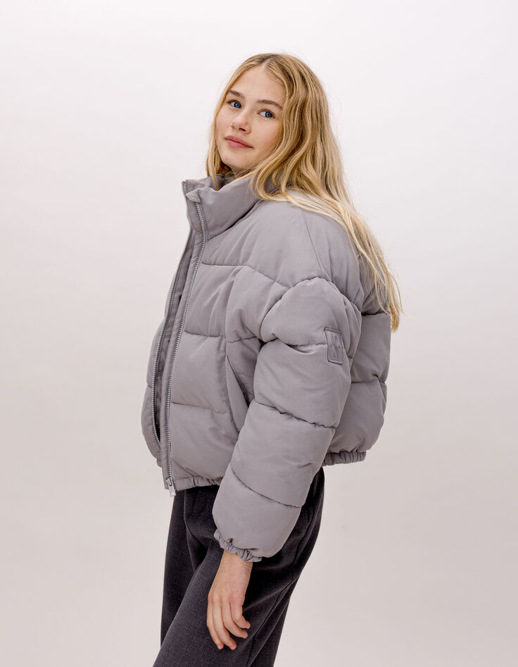 Girl's short recycled grey quilted down jacket-1