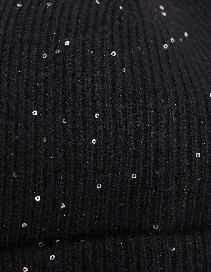 Bonnet noir tricot paillettes et sequins fille-6