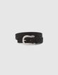 Women's black suede belt with engraved python buckle-1