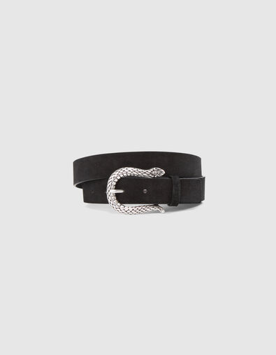 Women's black suede belt with engraved python buckle - IKKS